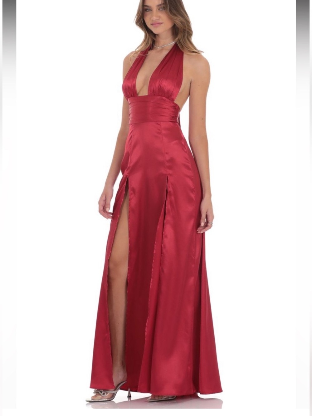 Lucy in the Sky Red Satin Maxi Dress Sz XS
